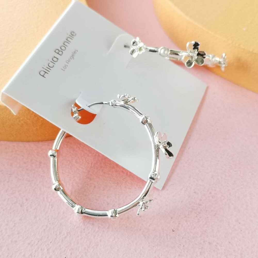 Alicia Bonnie - Eternity Silver Hoop Earrings - NEW - Picture 2 of 3